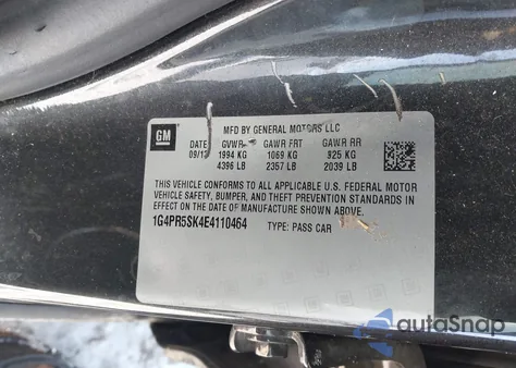 2014 Buick Verano Convenience Group from USA, damaged, VIN 1G4PR5SK4E4110464